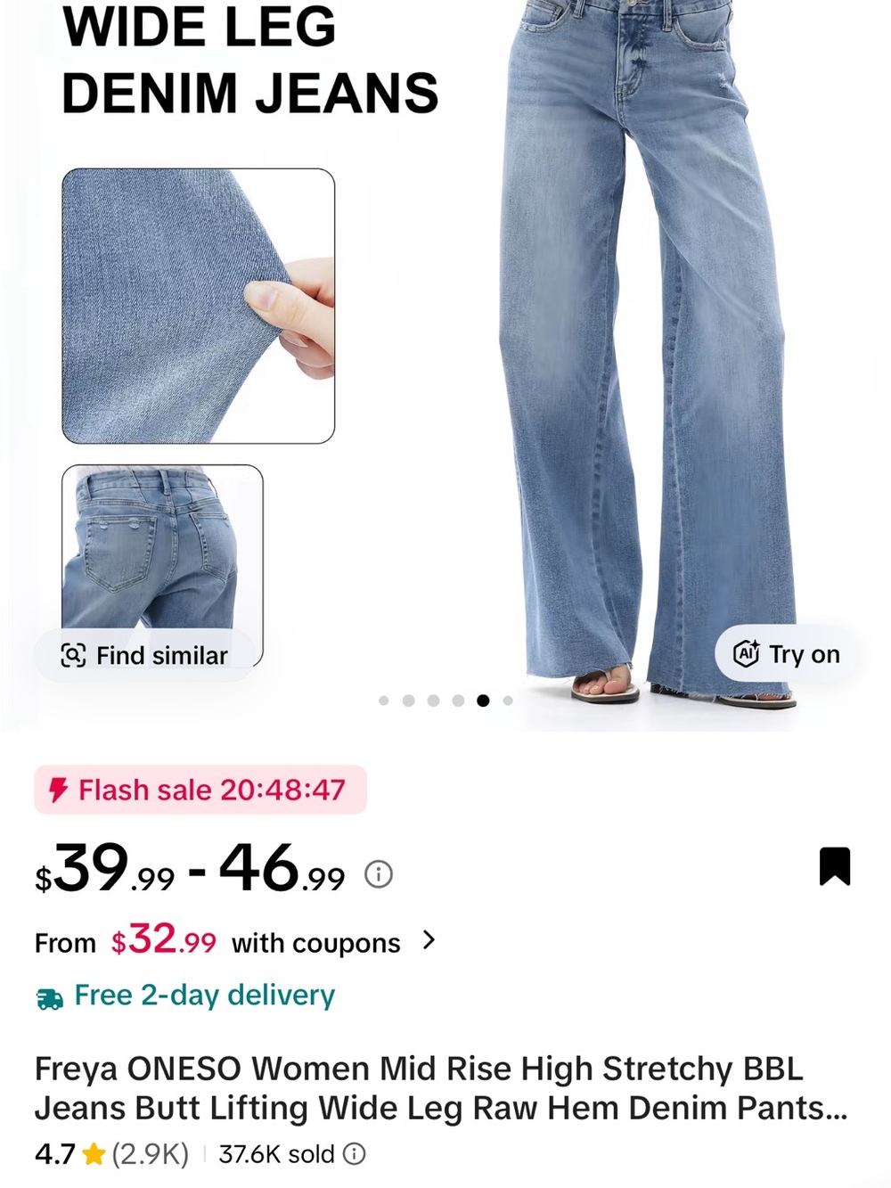 Freya oneso Light Blue High-Stretch Wide-Leg Jeans - Picture 2 of 3